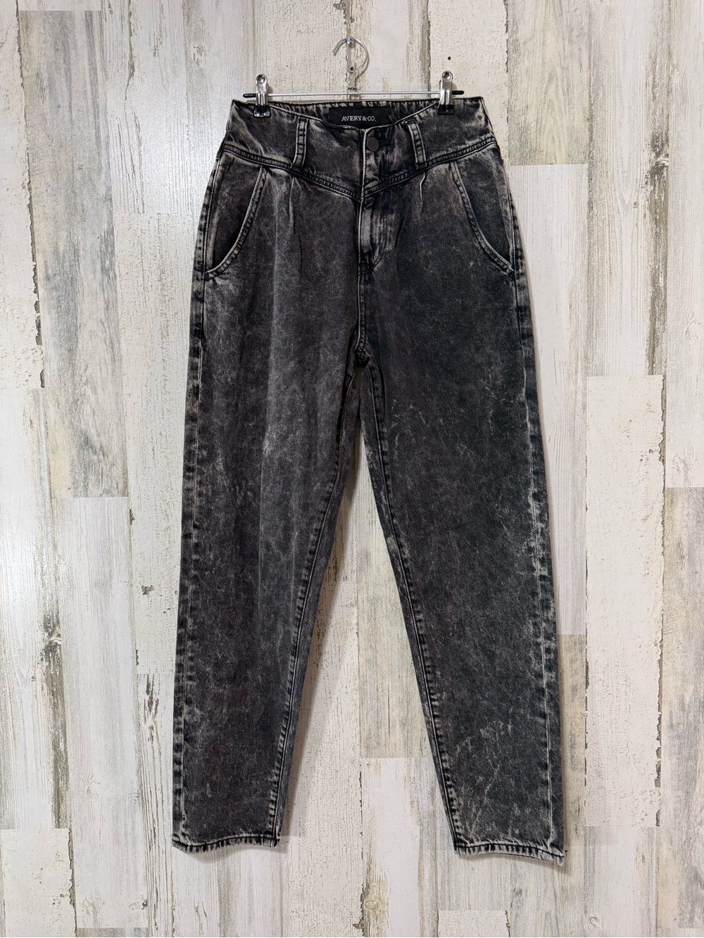 Vintage Style High-Rise Black Acid Wash Jeans